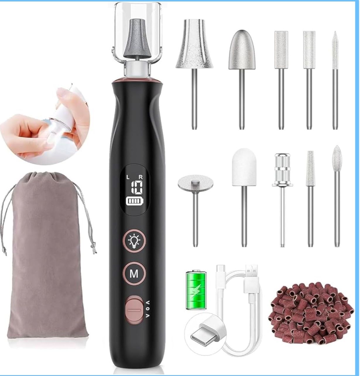 10 in 1 Nail Drill Electric Nail File Cordless Professional Portable Nail Filer