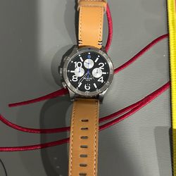 Nixon 48-20 Chrono Quartz Chronograph 200m Black Navy Dial Beige Leather Watch