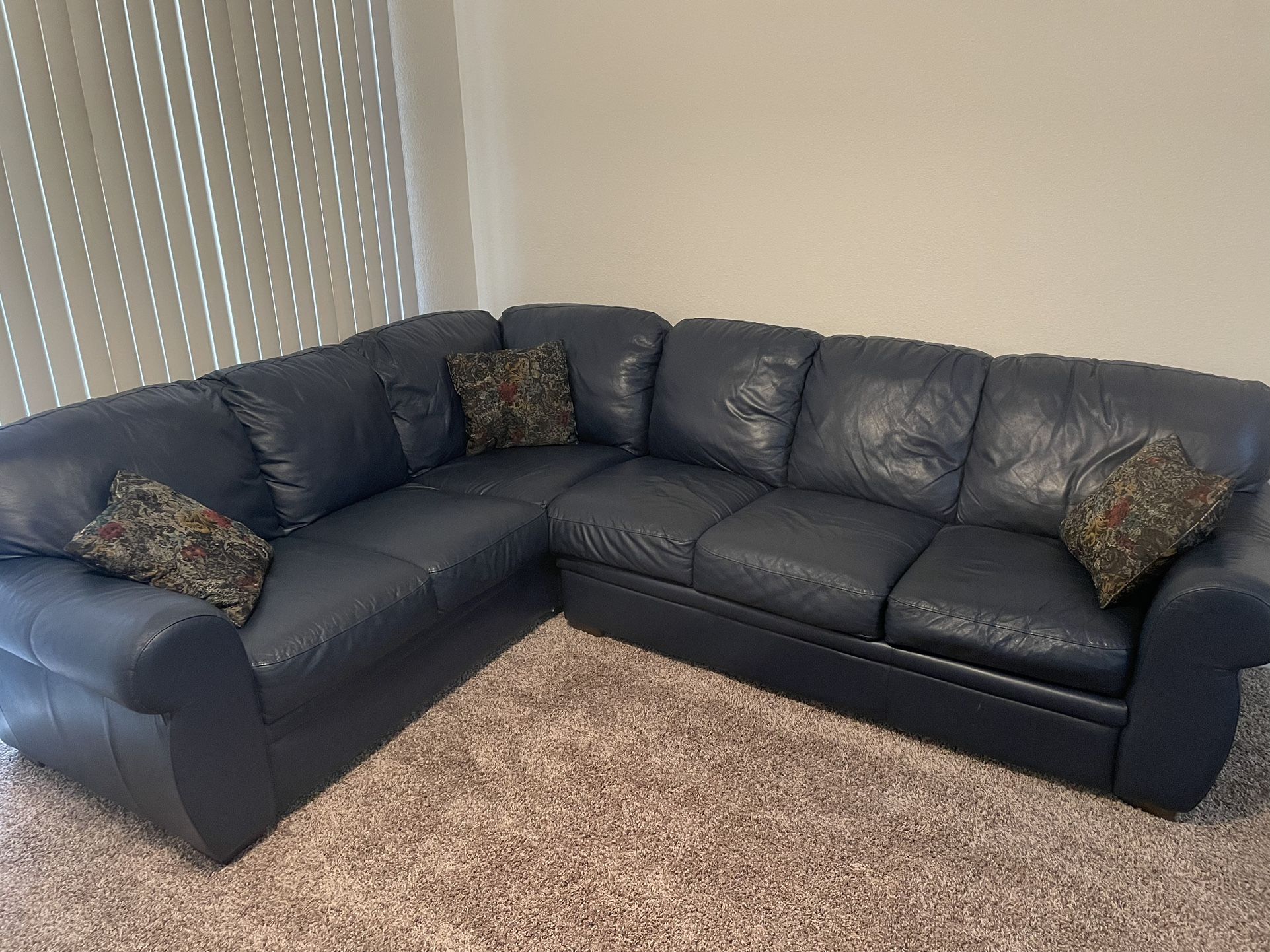 Blue Italian Leather Couch