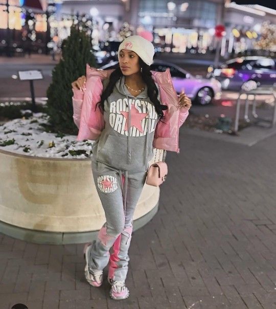 Hoodie Pink N White Women New Size M