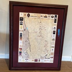 Custom Framed Napa/Sonoma Wine Vineyard Map 