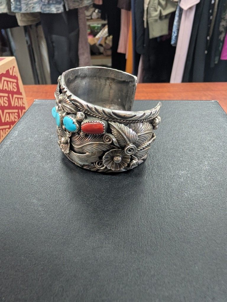 M. Thomas Jr Sterling Turquoise Coral Indian Tribal Navajo  display picture 2