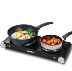 CUSIMAX Double Hot Plates Electric Burner, 1800W Countertop Cooktop w/Adjustable Temp Control, Hot Plates for Cooking Portable Electric Stove