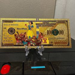 24k Gold Plated Snow White And the seven Dwarfs Disney Princess Banknote