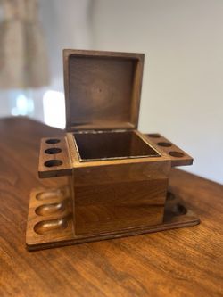 Vintage Decatur Industries Walnut Wood 6 Tobacco Pipe Stand Display Humidor