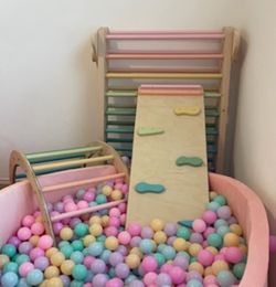 Custom Pastel Wooden Pikler Triangle Set – Climbing Triangle, Arch & Slide/Ramp