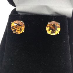 14k Yellow Gold Citrine Stud Earrings 7mm
