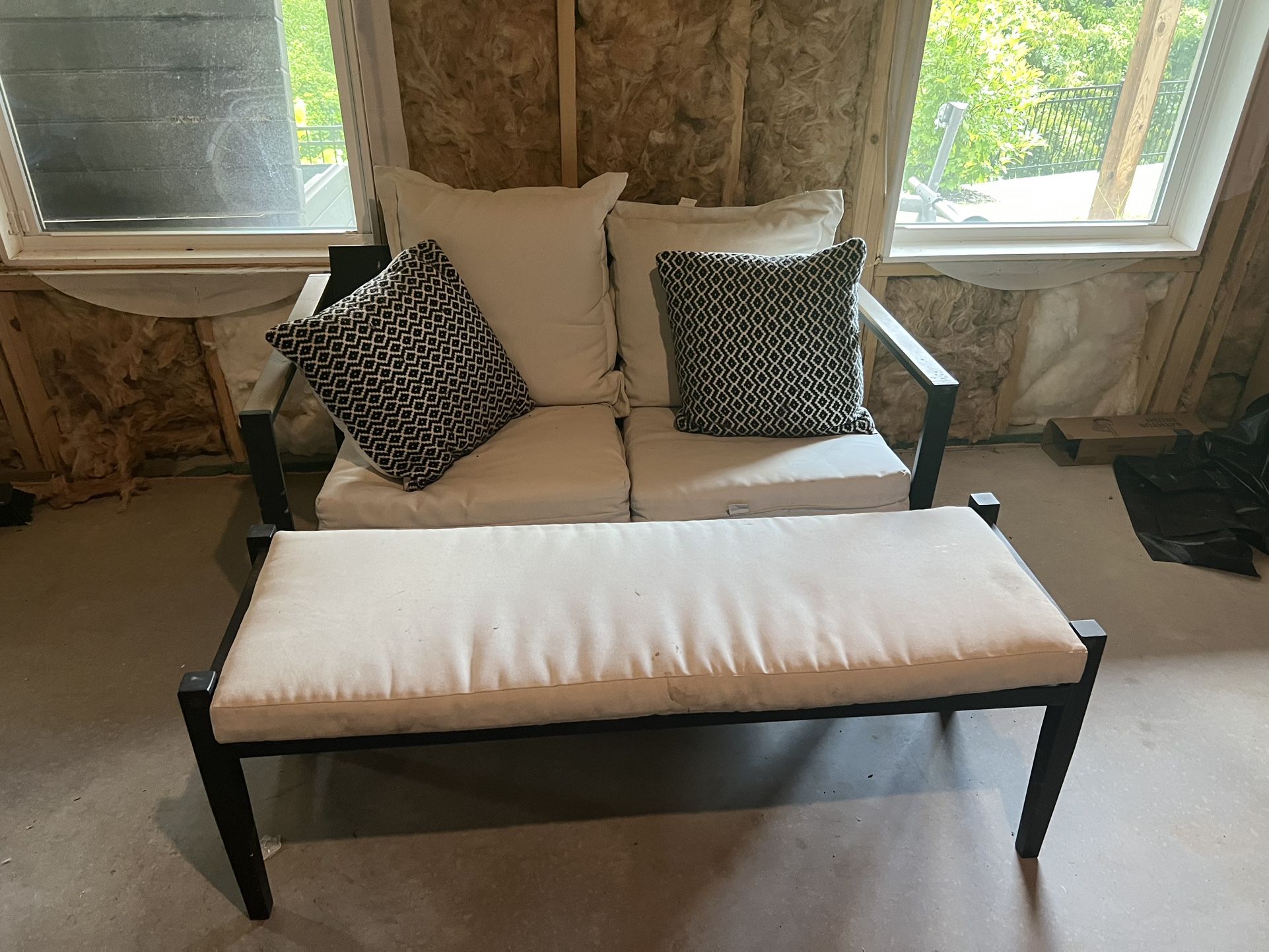 Modern Patio Loveseat + Bench Set (Cushions Cleaned!)