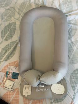 Baby Homedics 3‑in‑1 Calming Cushion Lounger with Vibration & Soothing Sounds - Grey