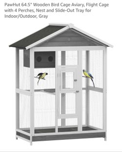 64.5" Wooden Bird Cage Aviary, Flight Cage Indoor/Outdoo