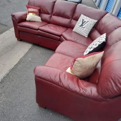 Leather Real Sectional Couch Red , 🛋 