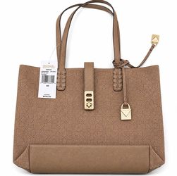 Michael Kors Khaki Karson MD NS Tote Leather Bag Gold Lock Charm Inner Pockets