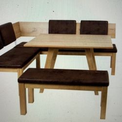 Rustic Dinning Room Corner  Table Oak Wood Veneer Finish 
