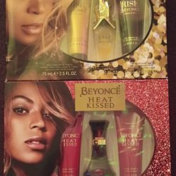 2 Perfume Gift Sets- Beyonce "Rise" 3 pc  set and "Heat Kissed" 3 pc  set. Brand New, Both for ONLY $60. They sale for about $50 each.