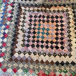 Vintage Handmade Patchwork Quilt Around The World  Has some damage on outer edge pls see photos