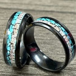 Men's 8mm Tungsten Deer Antler Turquoise Comfort-Fit Engagement Wedding Band 