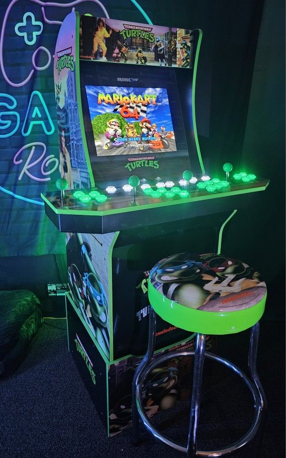 Retro TMNT Arcade1up Cabinet With Over 15,000 Video Games and Matching Stool