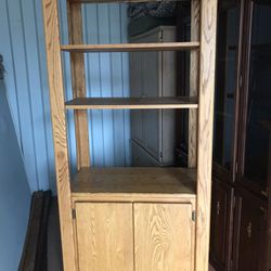 Solid Oak Book Shelf W/ Lower Cabinet