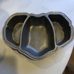 CARSON FREEPORT PENNSYLVANIA 3 CAVITY CONDIMENT DISH SERVING DISH HEAVY PEWTER CARSON