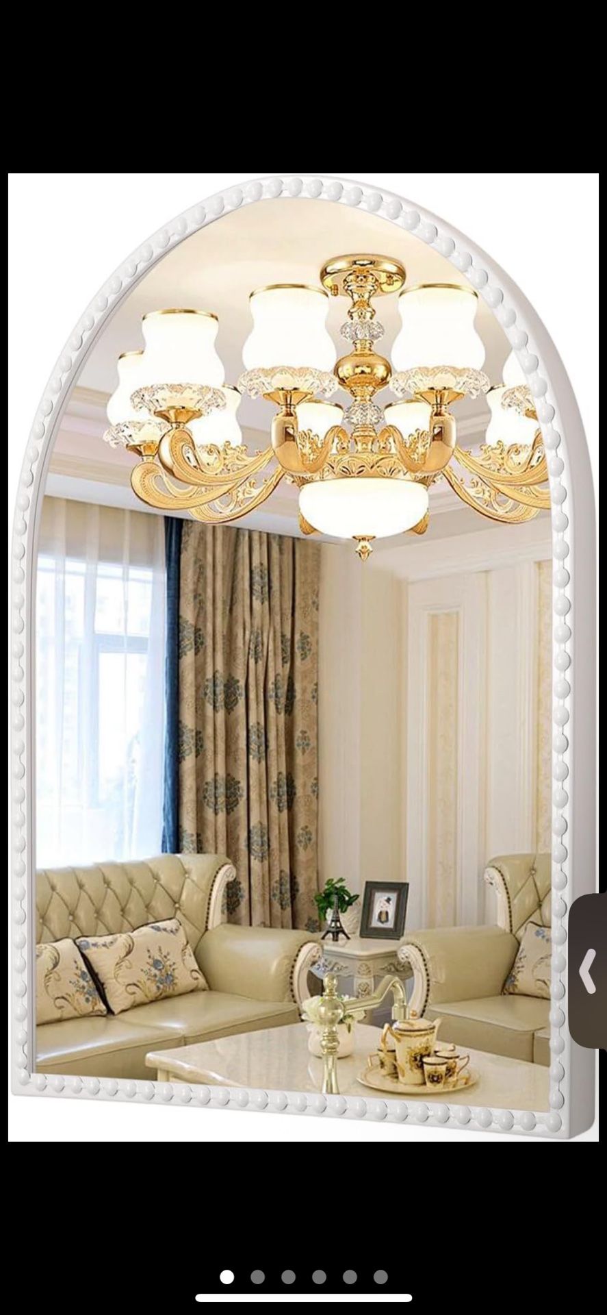 New 36”*24” Arch Mirror For Vanity Or decorative with Metal Beaded Frame, White