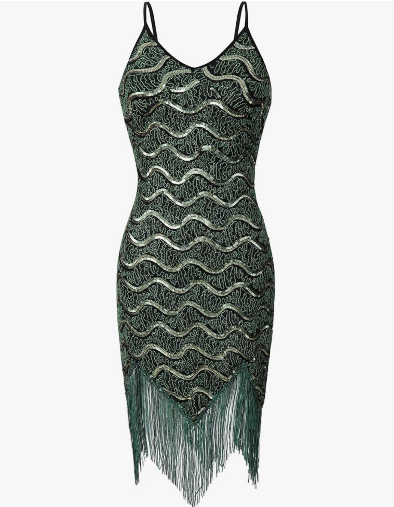 Womens Flapper Sequin Sparkle Dress Sequin Fringed Roaring 20s Cocktail Party Dress