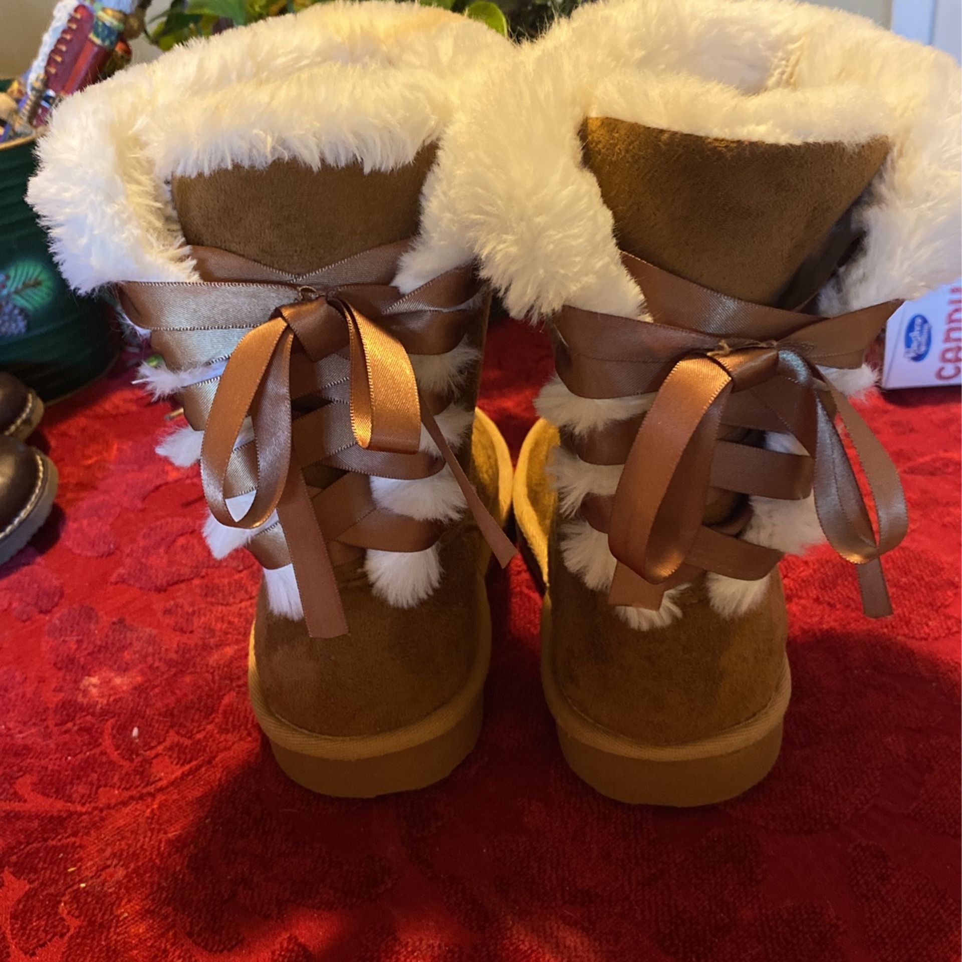 Rampage Girls Fur And Ribbons Suede Boots