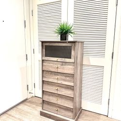 6 Drawer Dresser, 48.7'' Tall Dresser Chest of Drawers with Glass Drawer, 6 Drawer Chest , Ash Grey