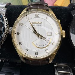 Men’s Seiko SRN052 Kinetic White Dial Brown Leather Wrist Watch