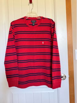polo ralph lauren men's M red striped waffle knit thermal shirt