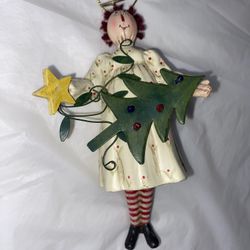 BROKEN Raggedy Angel w tree dangling legs Christmas Ornament Mary Beth Baxter