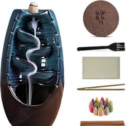 Ceramic Backflow Incense Burner Waterfall Set with mat