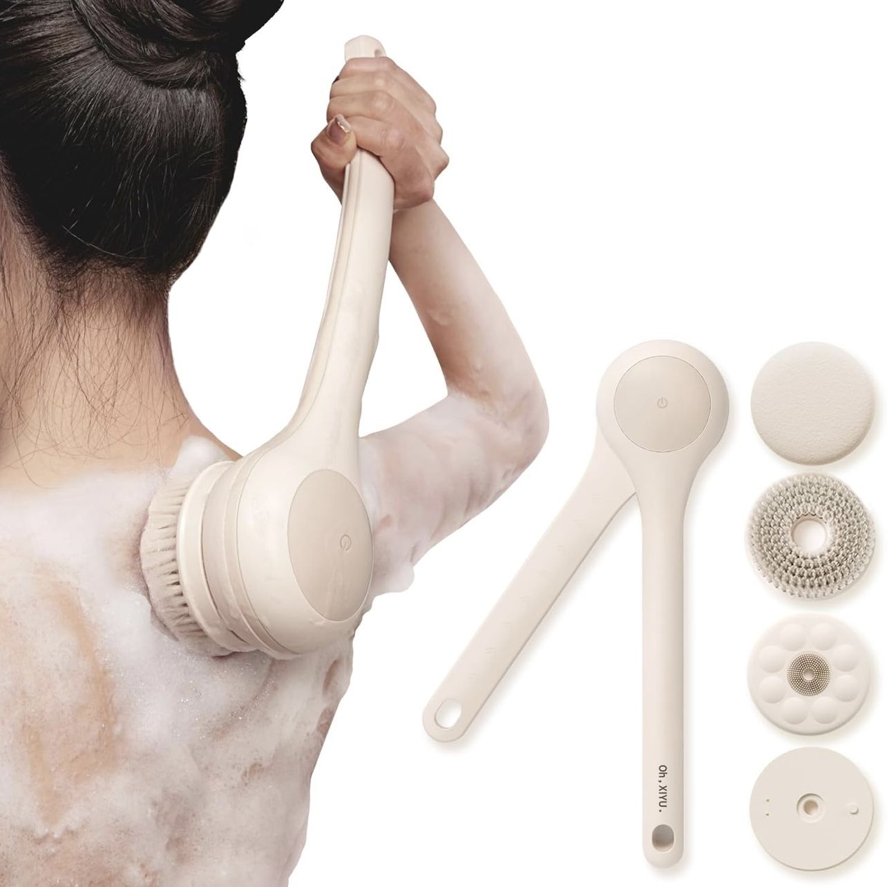 Electric Body Brush Back Scrubber for Shower, Waterproof Long Dual Handle Power