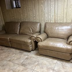 Real Leather Recliner Loveseat And Chair For Sale