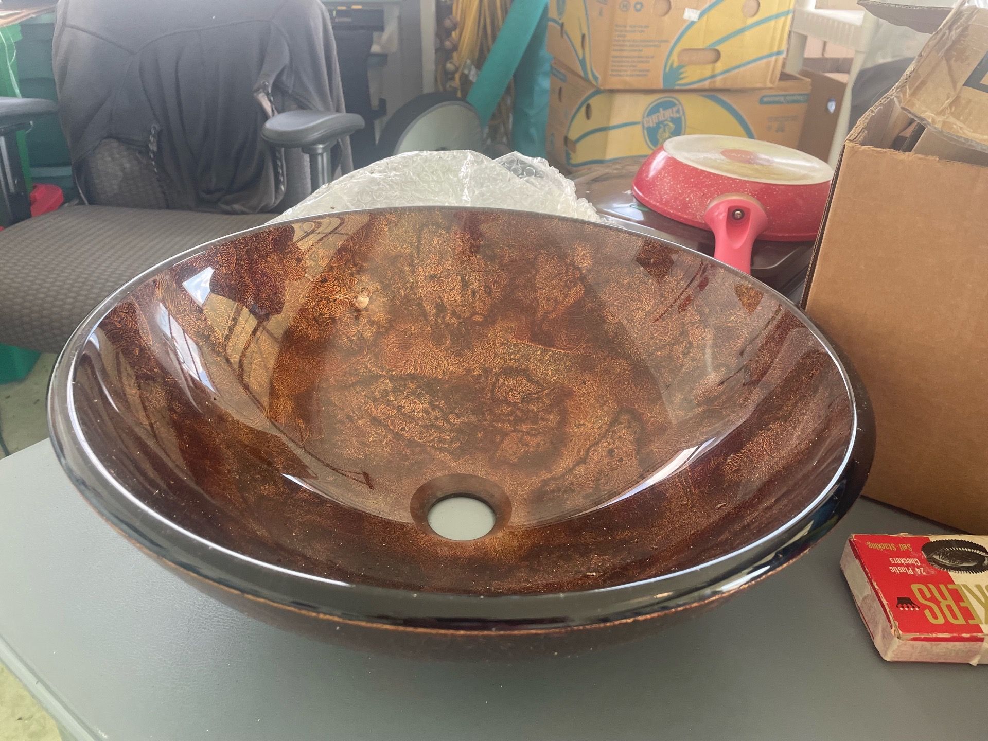 Copper & Bronze patterned glass vessel sink