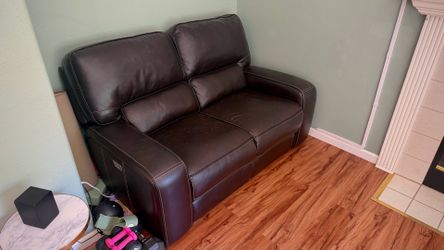 Dark Brown Leather Couch (2 seat) w/Powered Leg & Head Rest