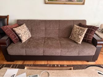 Brown Convertible Futon Sofa Bed & Matching Loveseat