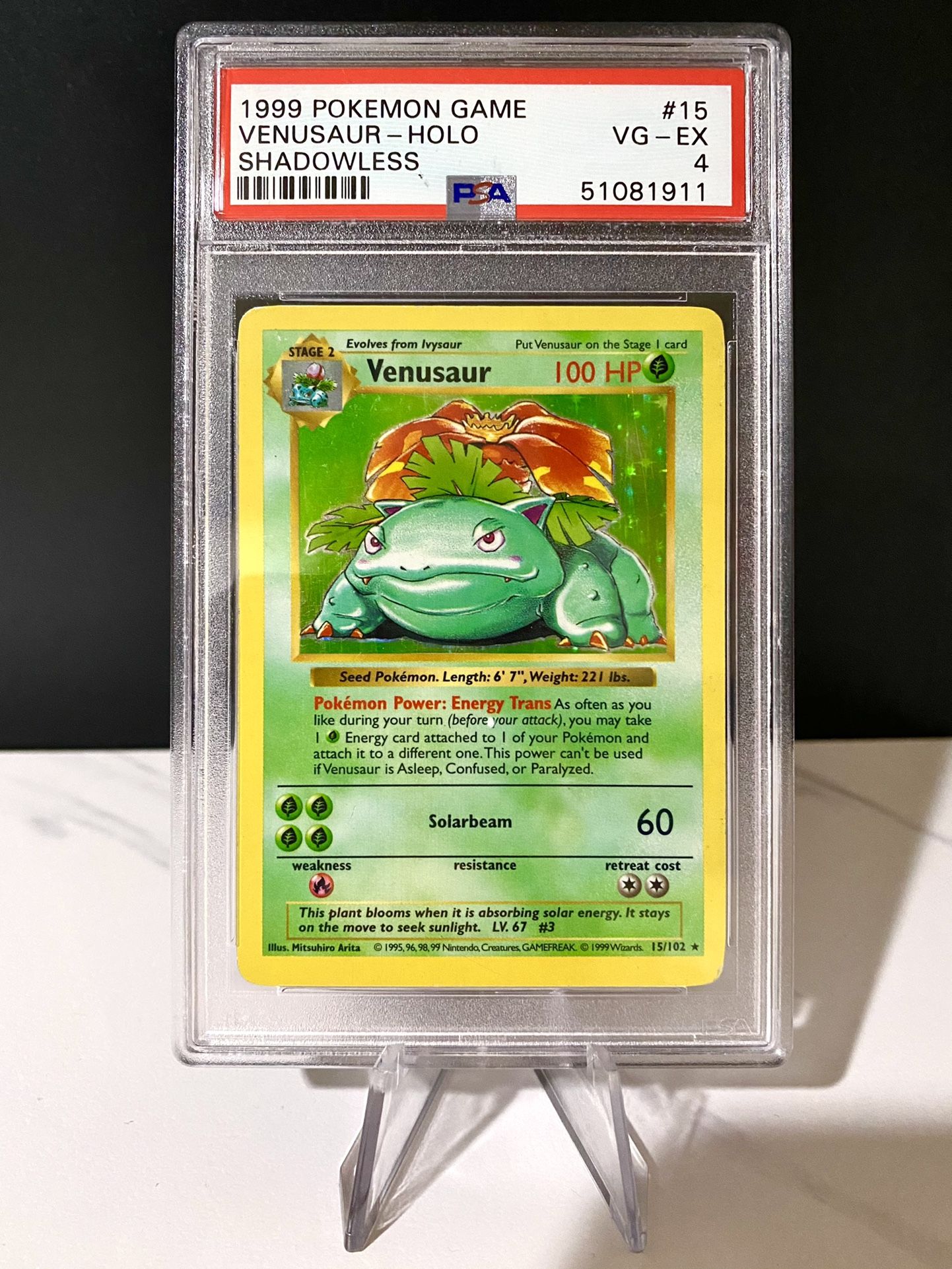 1999 Venusaur Holo Shadowless #15 PSA 4