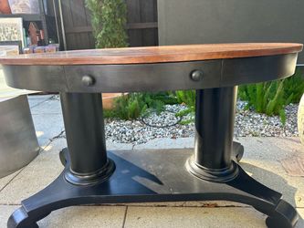 American Empire Oval Wood Top Console Table with Drawers
