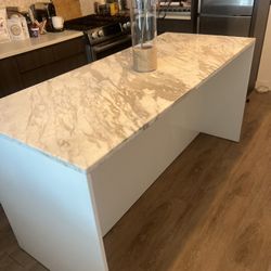 CB2 White Kitchen Island with Marble Top
