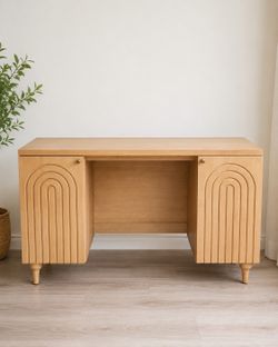 Arches Writing Desk with Storage Cabinets Natural - Threshold