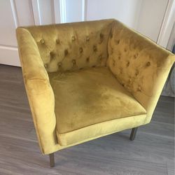 Yellow Gold Tufted Modern Chair 