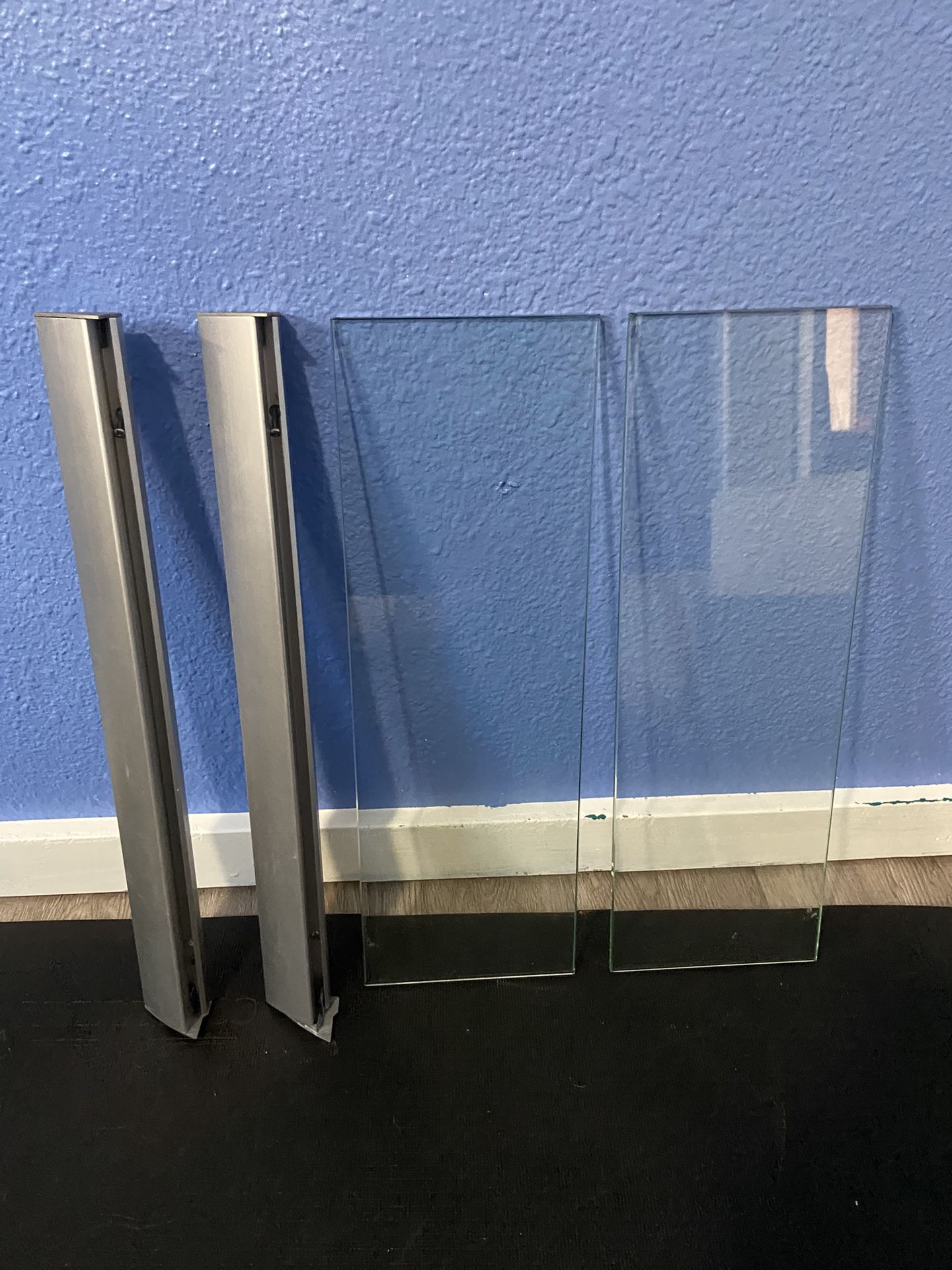 Two Transparent Glass Shelves with Silver Brackets 18"W x 6"D
