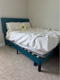 Full Size Teal Upholstered Bed Frame