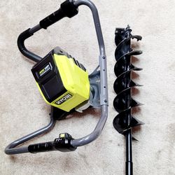 Brushless Ryobi 40V HP earth auger. Has an 8 inch auger bit. Great for digging holes for fences or planting. Works awesome