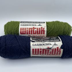 VTG Carrousel Wintuk 100% Orlon Acrylic Yarn 2 100g Skein 843 Avocado 311 Navy