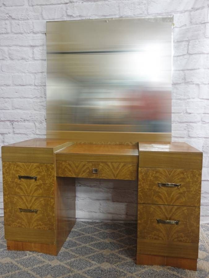 Harmon - Midcentury Wood Waterfall Vanity Desk with Chair - Delivered