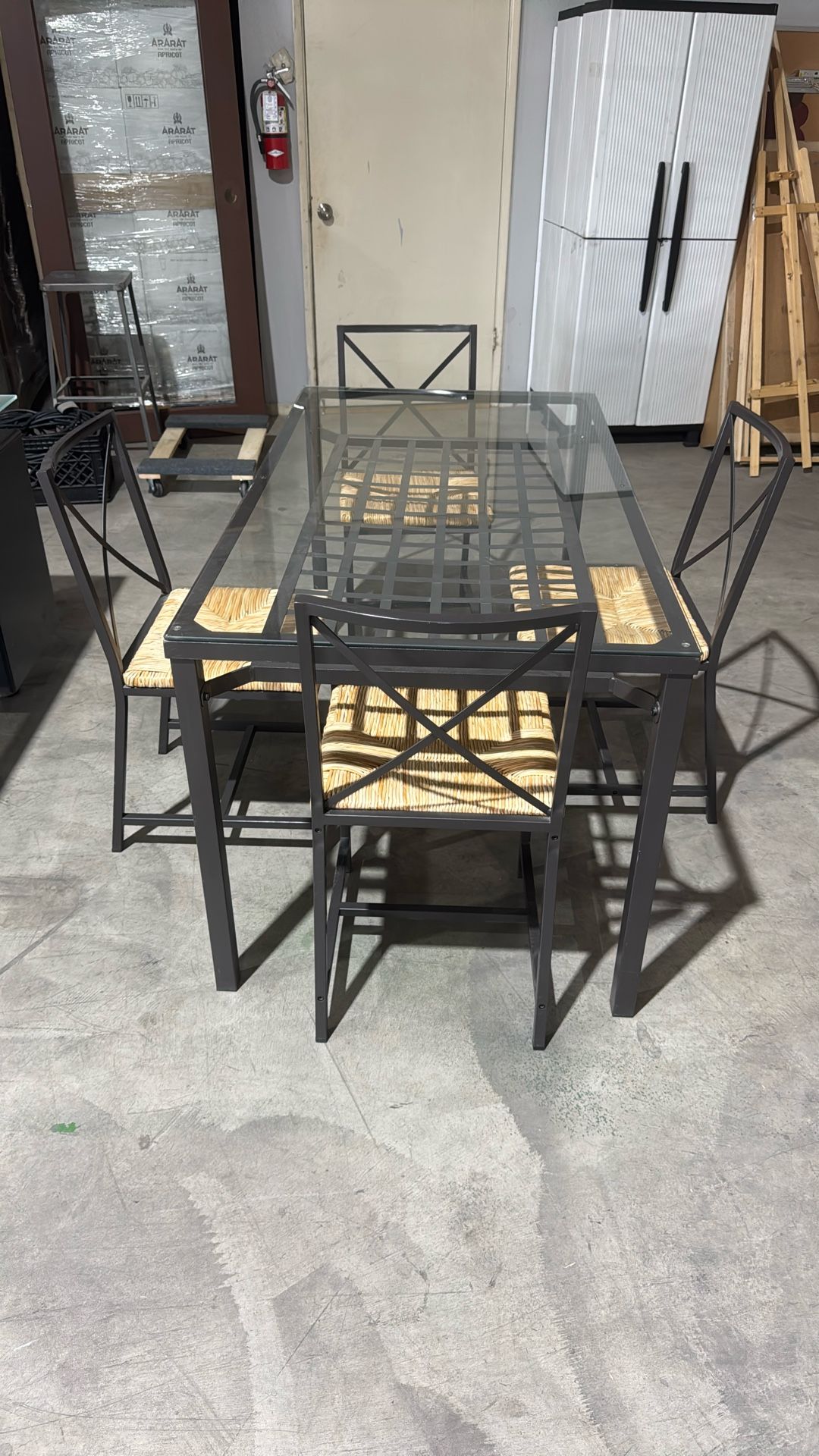 glass-top metal dining table set