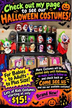 Come get your Halloween costume! Lots of kids costumes from only $15!