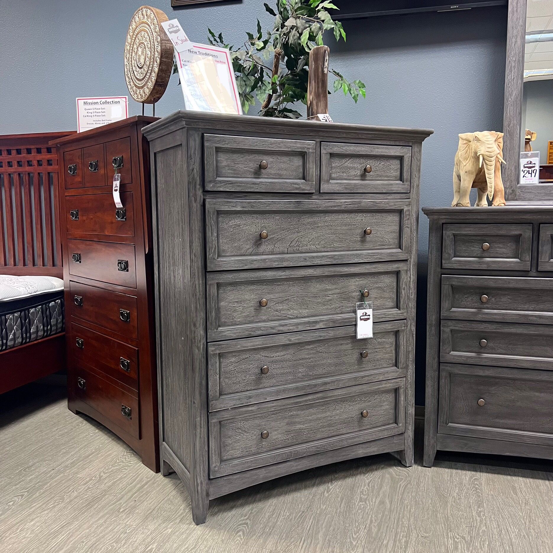 Grey Solid Wood 6 Drawer High Chest - New Traditions