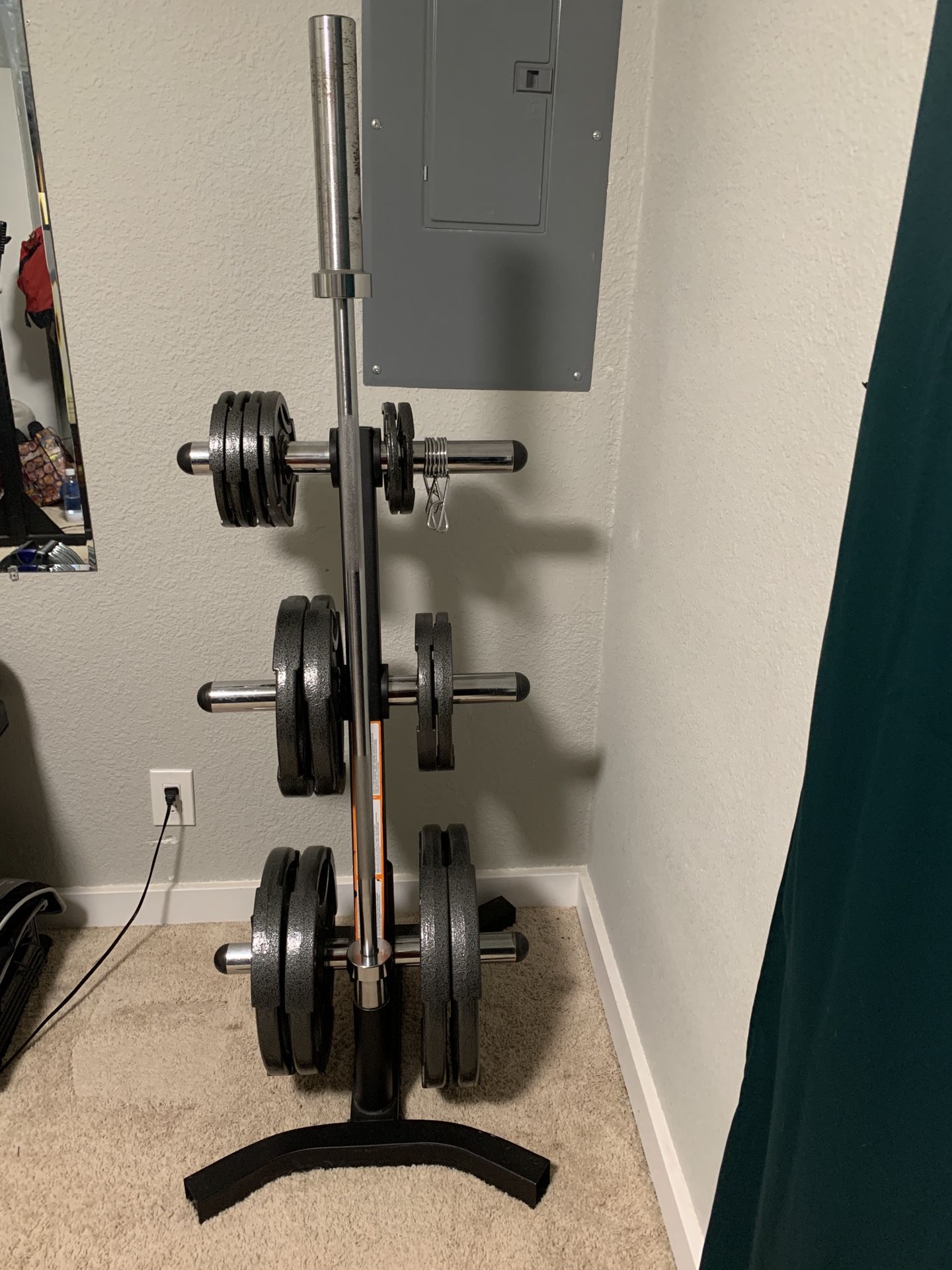 Weight Plates, 5 Ft Bar & Weight Tree for Sale in Mountlake Terrace, WA